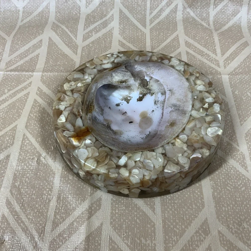 Vintage Mother Of Pearl Chip Vomit‎ Lucite Shell Ashtray Trinket Dish 5